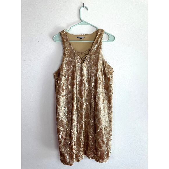 Gianni Bini Gold Sparkle Sequin Shift Dress size Large - Picture 6 of 9